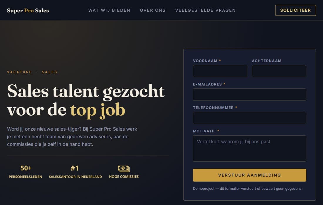 Homepage van Super Pro Sales